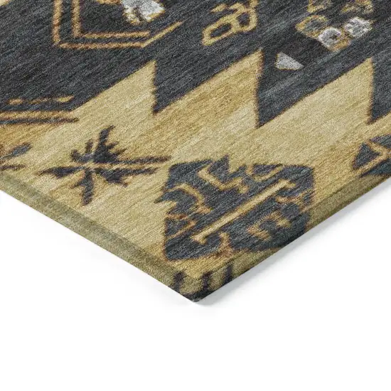 Gold And Charcoal Tribal Washable Indoor Outdoor Area Rug Photo 9
