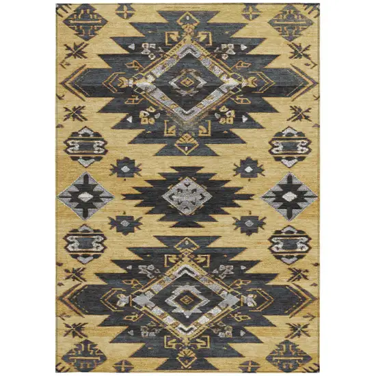 Gold And Charcoal Tribal Washable Indoor Outdoor Area Rug Photo 3