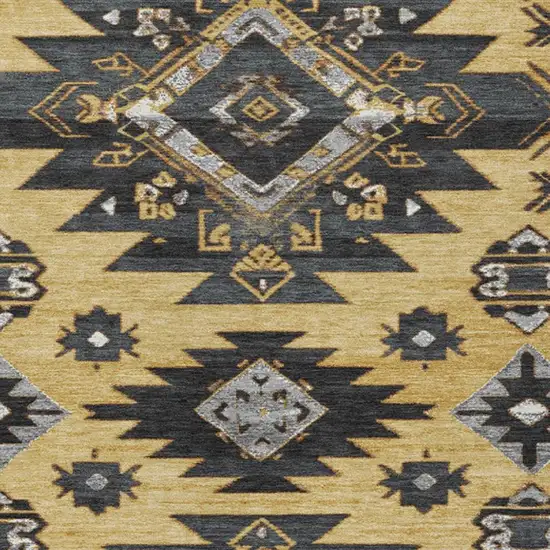 Gold And Charcoal Tribal Washable Indoor Outdoor Area Rug Photo 3