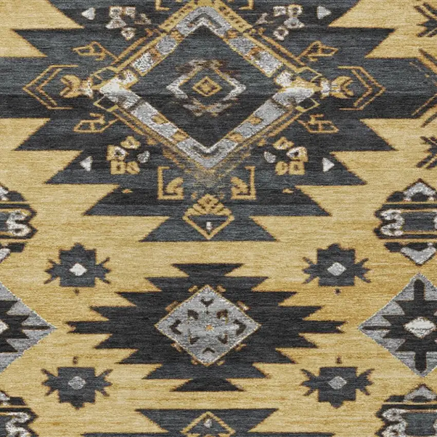 Gold And Charcoal Tribal Washable Indoor Outdoor Area Rug Photo 3