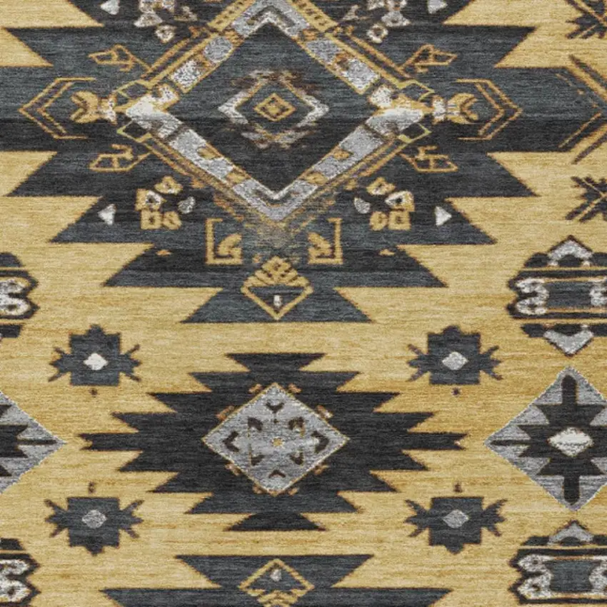 Gold And Charcoal Tribal Washable Indoor Outdoor Area Rug Photo 3