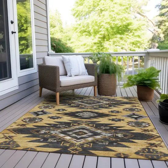 Gold And Charcoal Tribal Washable Indoor Outdoor Area Rug Photo 8