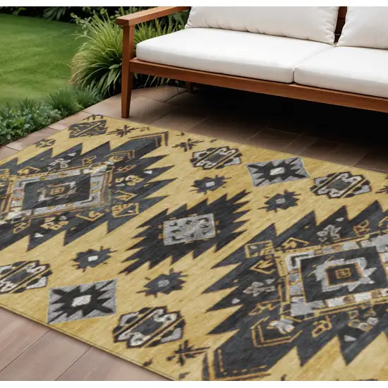 Gold And Charcoal Tribal Washable Indoor Outdoor Area Rug Photo 2