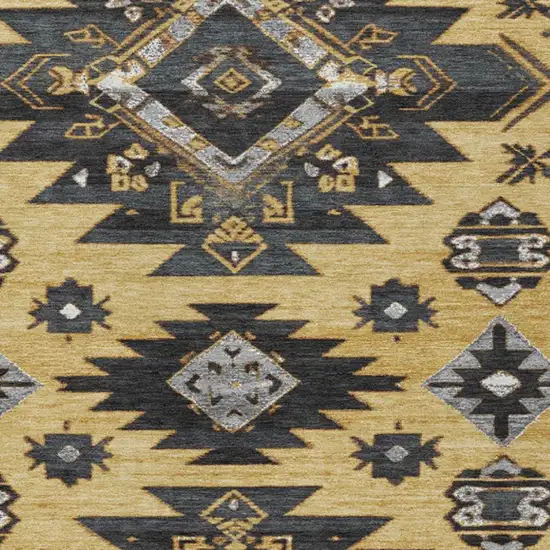 Gold And Charcoal Tribal Washable Indoor Outdoor Area Rug Photo 3