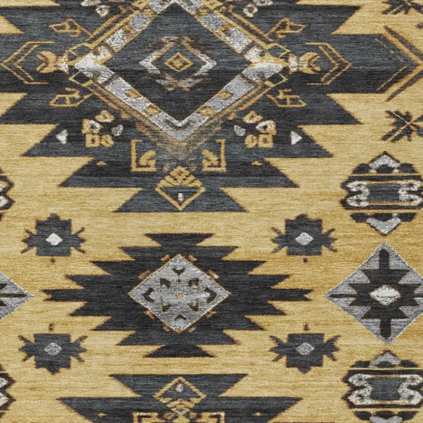 Gold And Charcoal Tribal Washable Indoor Outdoor Area Rug Photo 3