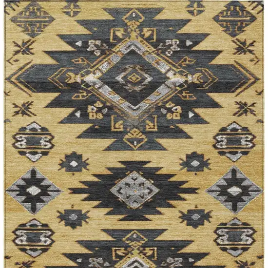 Gold And Charcoal Tribal Washable Indoor Outdoor Area Rug Photo 3