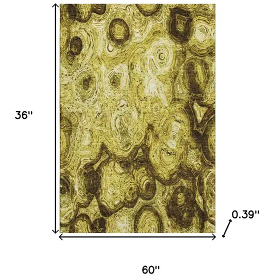 Gold And Chocolate Abstract Washable Area Rug With UV Protection Photo 3