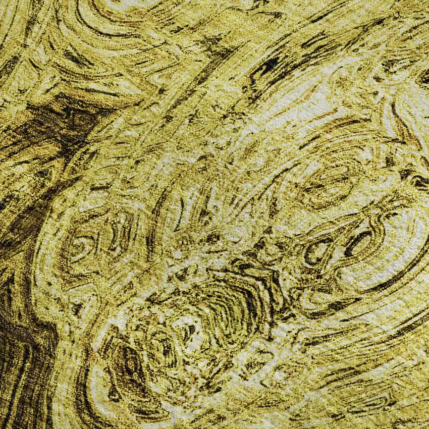 Gold And Chocolate Abstract Washable Area Rug With UV Protection Photo 3