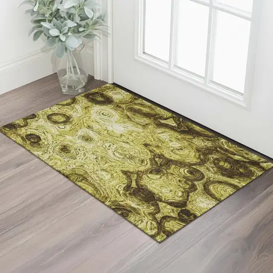 Gold And Chocolate Abstract Washable Area Rug With UV Protection Photo 1
