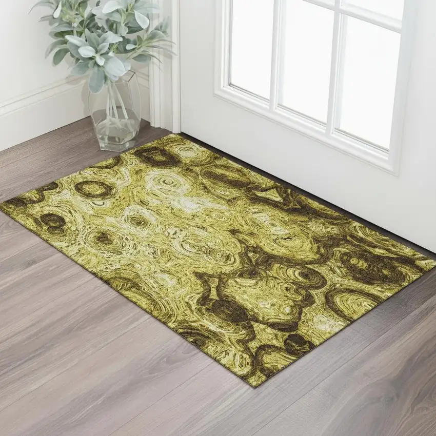 Gold And Chocolate Abstract Washable Area Rug With UV Protection Photo 1