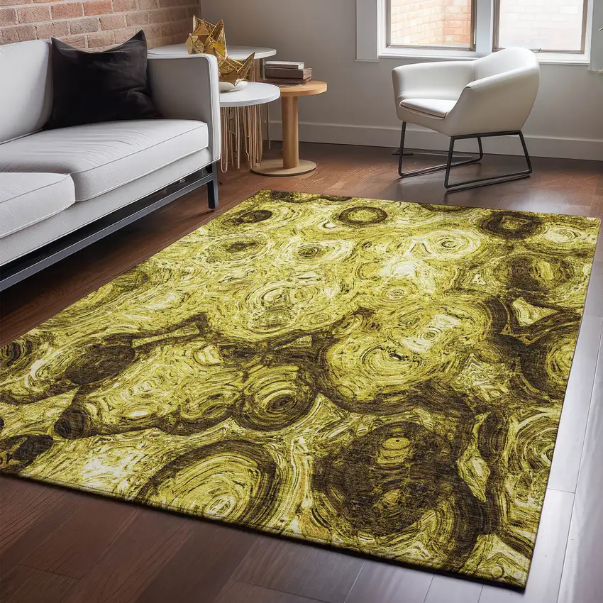 Gold And Chocolate Abstract Washable Area Rug With UV Protection Photo 4