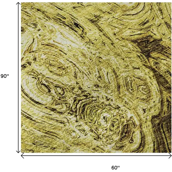 Gold And Chocolate Abstract Washable Area Rug With UV Protection Photo 9