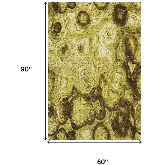 Gold And Chocolate Abstract Washable Area Rug With UV Protection Photo 3