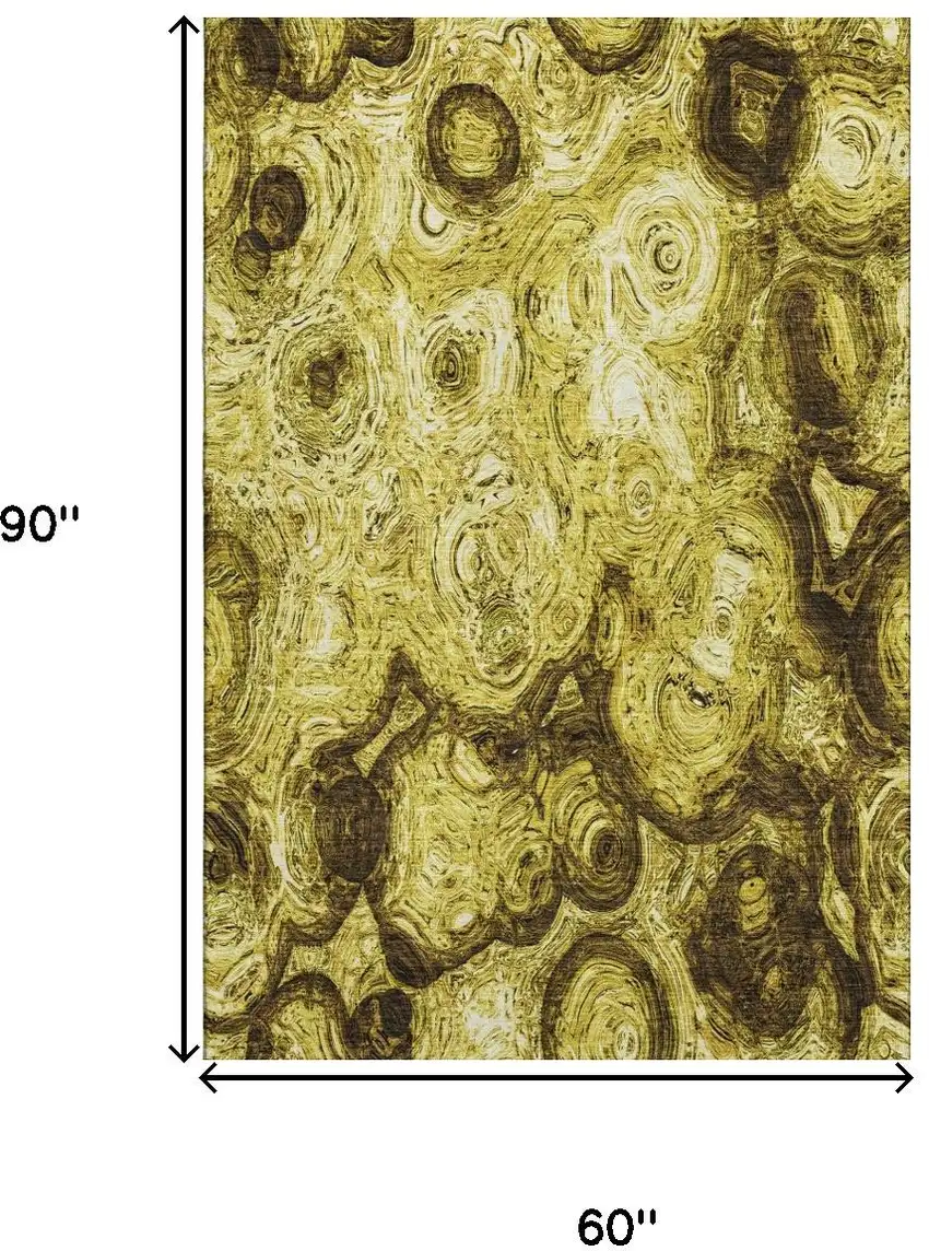 Gold And Chocolate Abstract Washable Area Rug With UV Protection Photo 3