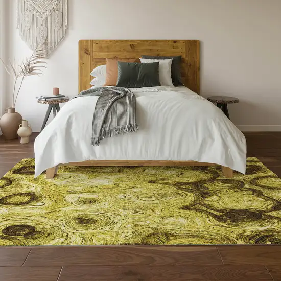 Gold And Chocolate Abstract Washable Area Rug With UV Protection Photo 4