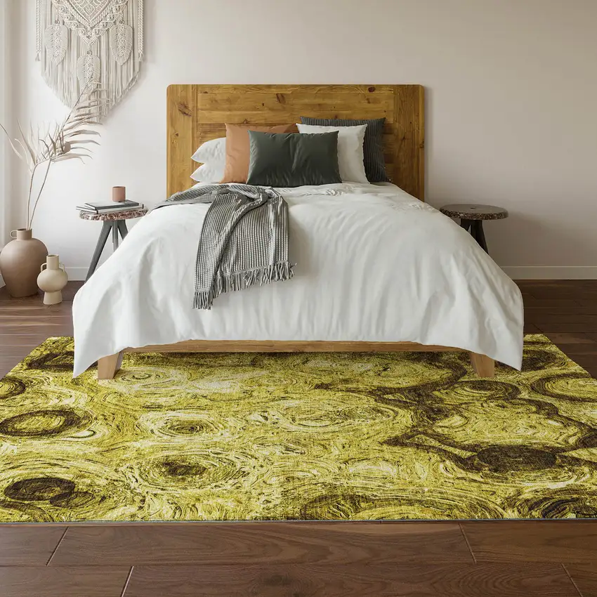 Gold And Chocolate Abstract Washable Area Rug With UV Protection Photo 4