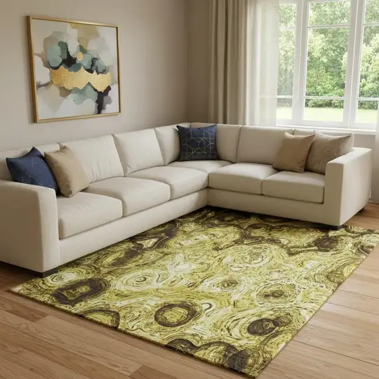 Gold And Chocolate Abstract Washable Area Rug With UV Protection Photo 1