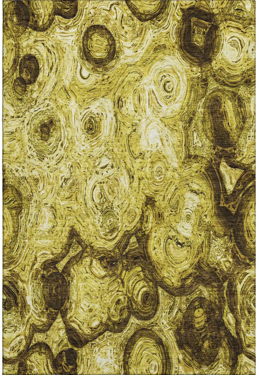 Gold And Chocolate Abstract Washable Area Rug With UV Protection Photo 5