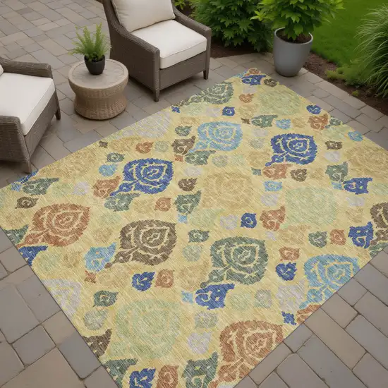 Gold And Chocolate Damask Washable Indoor Outdoor Area Rug Photo 7
