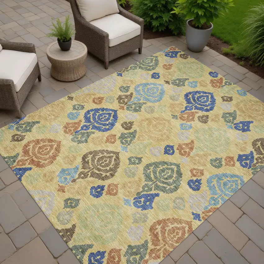 Gold And Chocolate Damask Washable Indoor Outdoor Area Rug Photo 7