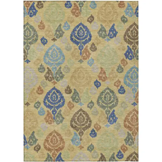 Gold And Chocolate Damask Washable Indoor Outdoor Area Rug Photo 1