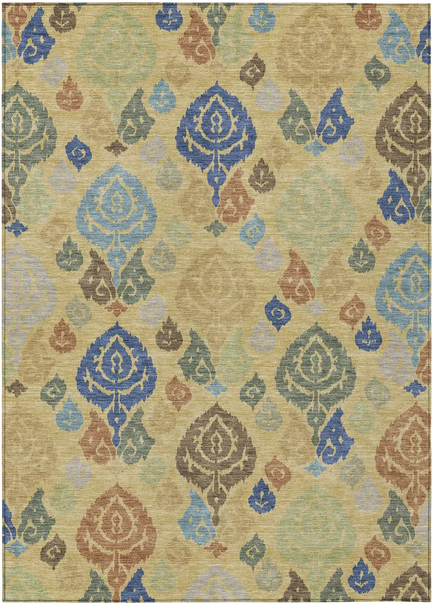 Gold And Chocolate Damask Washable Indoor Outdoor Area Rug Photo 1