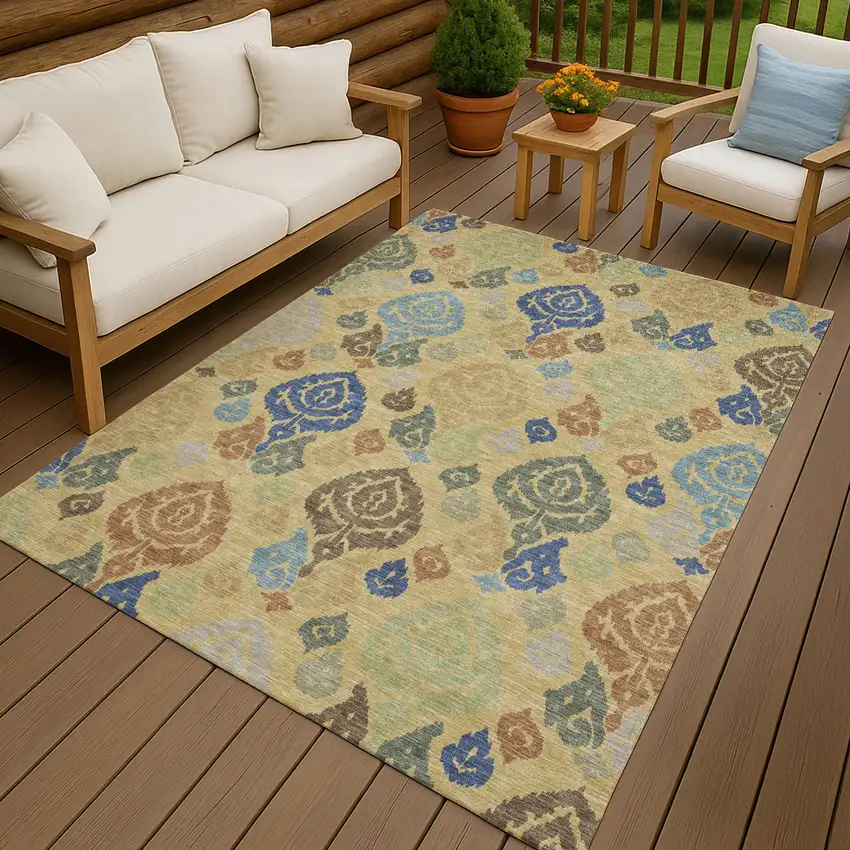 Gold And Chocolate Damask Washable Indoor Outdoor Area Rug Photo 4
