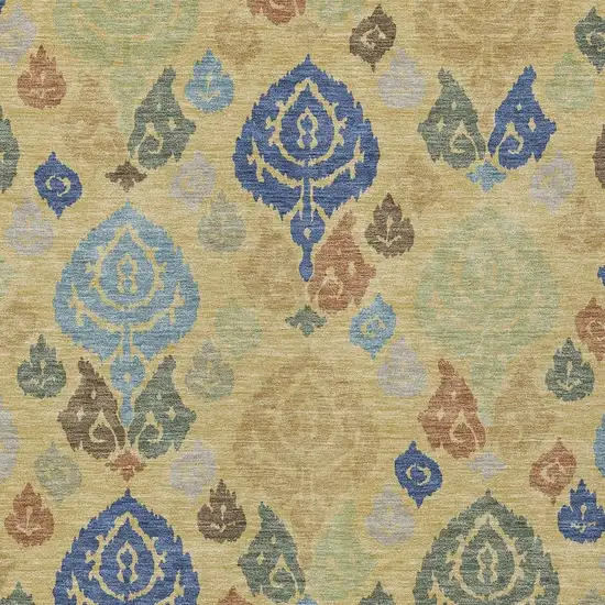 Gold And Chocolate Damask Washable Indoor Outdoor Area Rug Photo 2