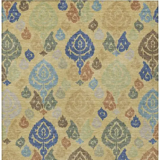 Gold And Chocolate Damask Washable Indoor Outdoor Area Rug Photo 3