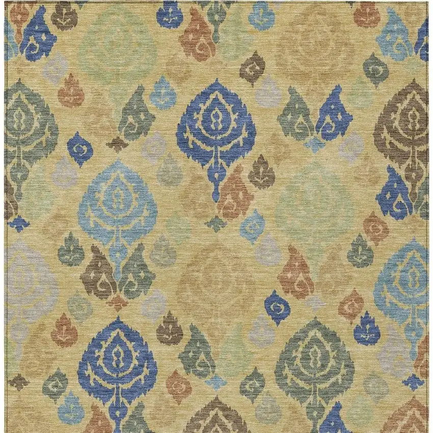 Gold And Chocolate Damask Washable Indoor Outdoor Area Rug Photo 3