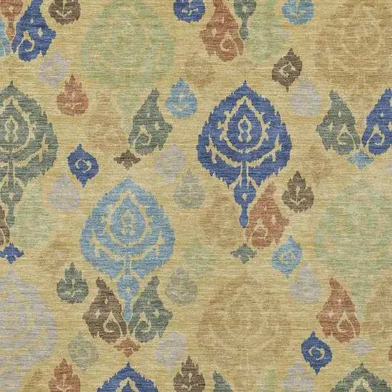 Gold And Chocolate Damask Washable Indoor Outdoor Area Rug Photo 2