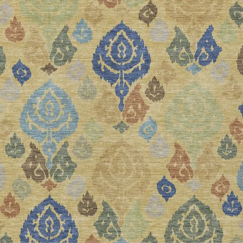 Gold And Chocolate Damask Washable Indoor Outdoor Area Rug Photo 2