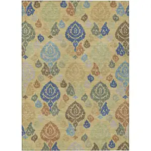 Photo of Gold And Chocolate Damask Washable Indoor Outdoor Area Rug