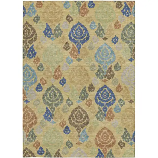 Gold And Chocolate Damask Washable Indoor Outdoor Area Rug Photo 3