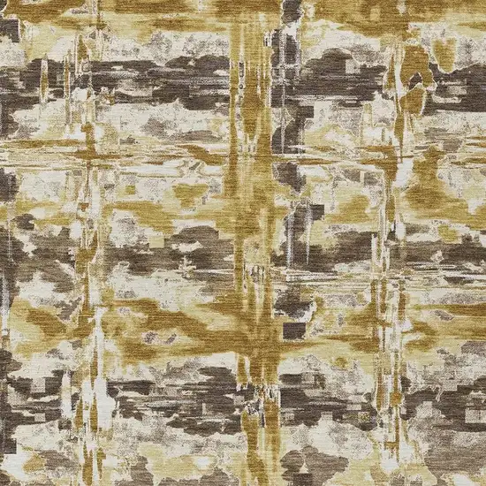 Gold And Coffee Abstract Washable Indoor Outdoor Area Rug Photo 2
