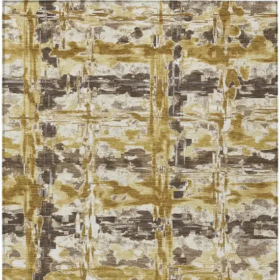 Gold And Coffee Abstract Washable Indoor Outdoor Area Rug Photo 3