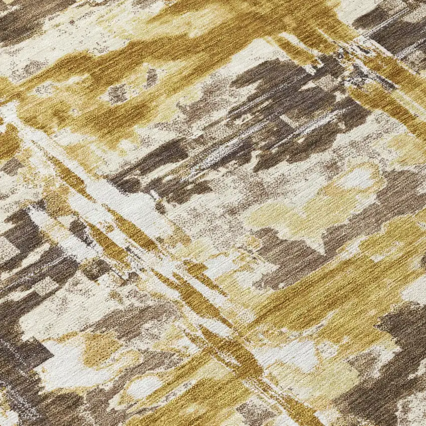 Gold And Coffee Abstract Washable Indoor Outdoor Area Rug Photo 5