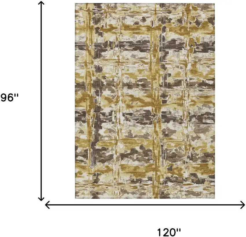 Gold And Coffee Abstract Washable Indoor Outdoor Area Rug Photo 6