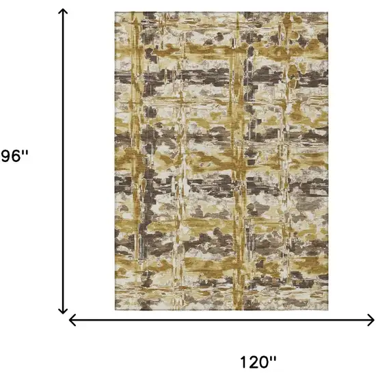 Gold And Coffee Abstract Washable Indoor Outdoor Area Rug Photo 6