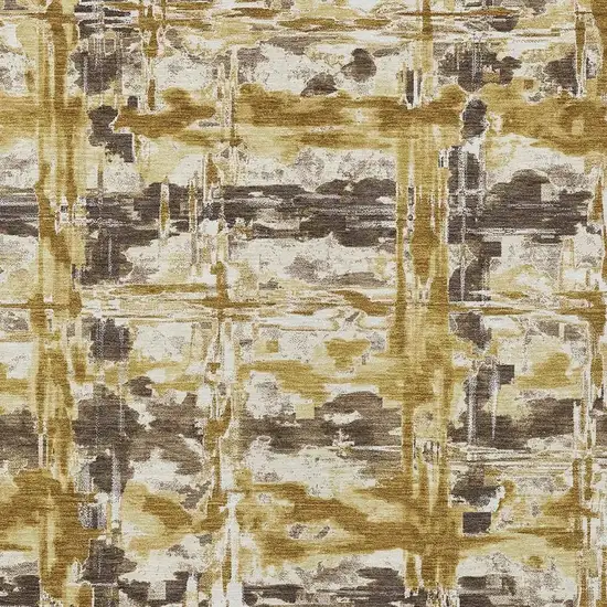 Gold And Coffee Abstract Washable Indoor Outdoor Area Rug Photo 2