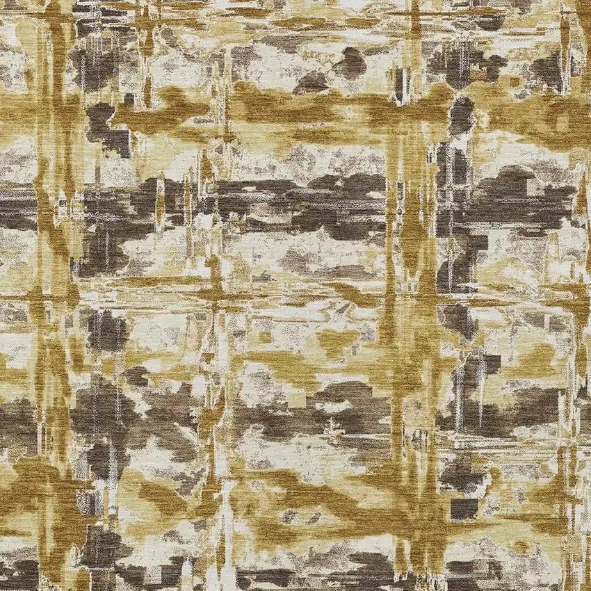 Gold And Coffee Abstract Washable Indoor Outdoor Area Rug Photo 2