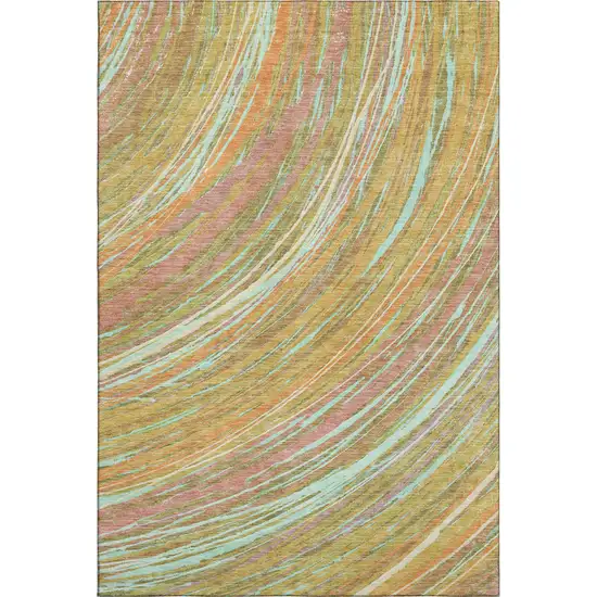Gold And Copper Abstract Washable Area Rug With UV Protection Photo 6