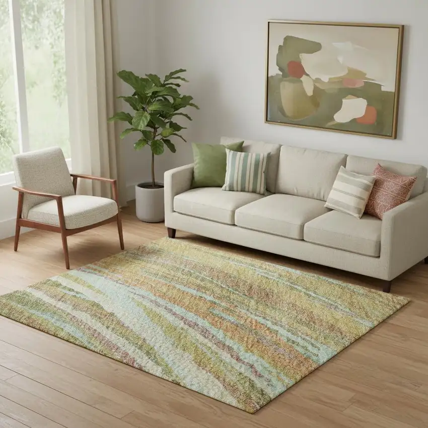 Gold And Copper Abstract Washable Area Rug With UV Protection Photo 2