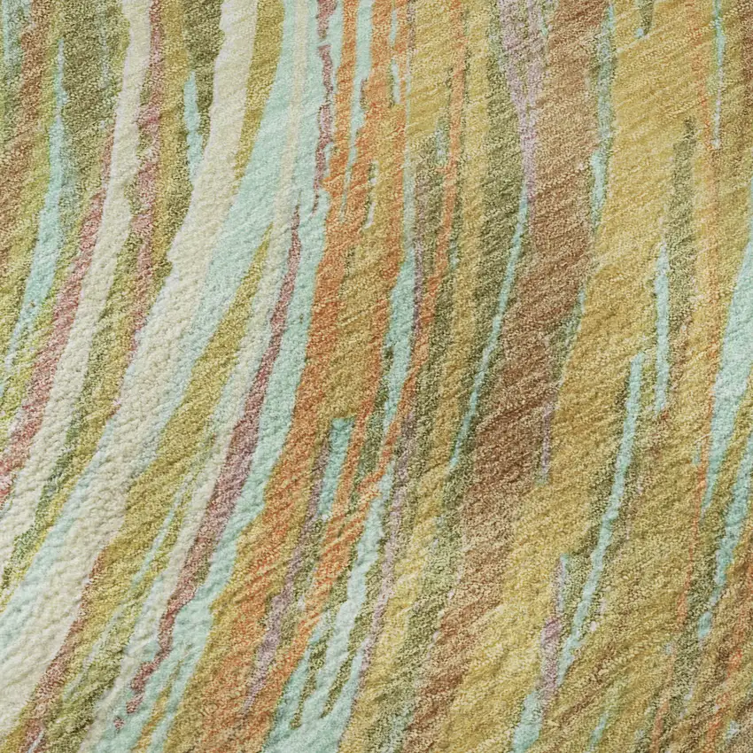 Gold And Copper Abstract Washable Area Rug With UV Protection Photo 1