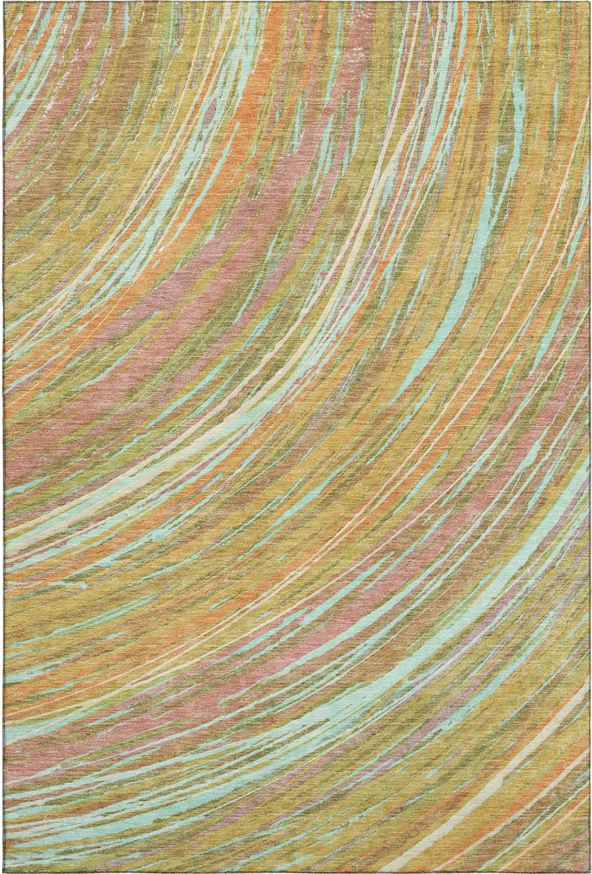 Gold And Copper Abstract Washable Area Rug With UV Protection Photo 6