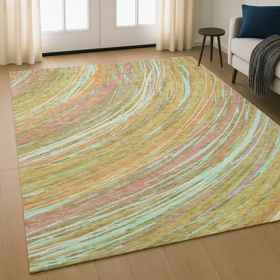 Gold And Copper Abstract Washable Area Rug With UV Protection Photo 4