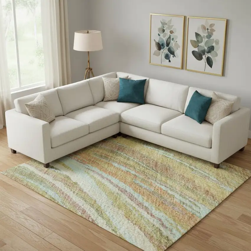 Gold And Copper Abstract Washable Area Rug With UV Protection Photo 2