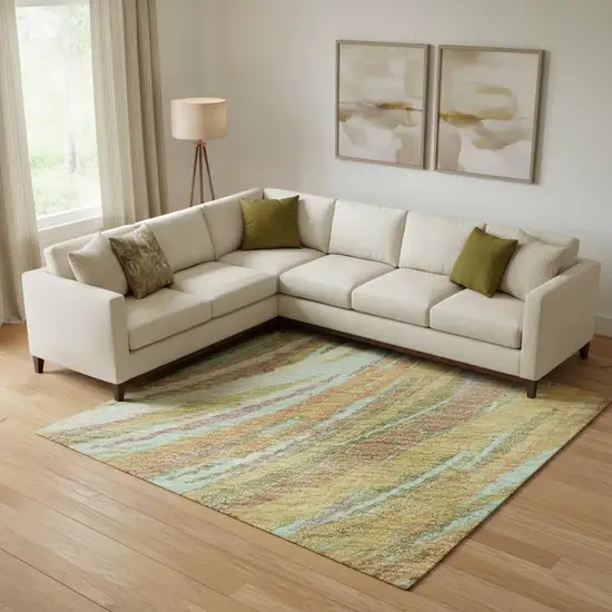 Gold And Copper Abstract Washable Area Rug With UV Protection Photo 2