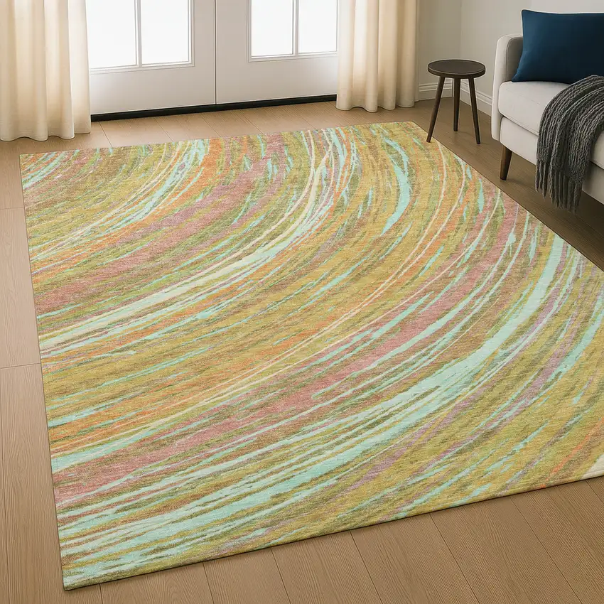 Gold And Copper Abstract Washable Area Rug With UV Protection Photo 3