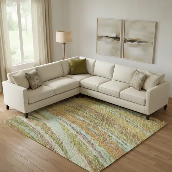 Gold And Copper Abstract Washable Area Rug With UV Protection Photo 2